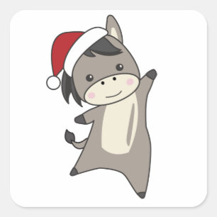 Donkey Christmas Donkeys Winter Animals Square Sticker