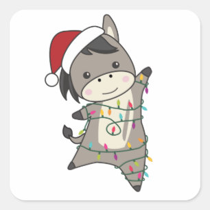Donkey Christmas Donkeys Winter Animals Square Sticker