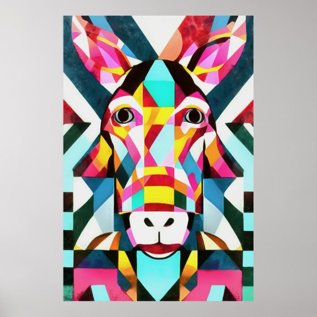 Donkey Colorful Fun Geometric Abstract Art Poster (Front)