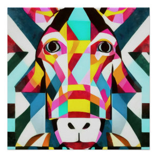 Donkey Colourful Fun Geometric Abstract Art Poster
