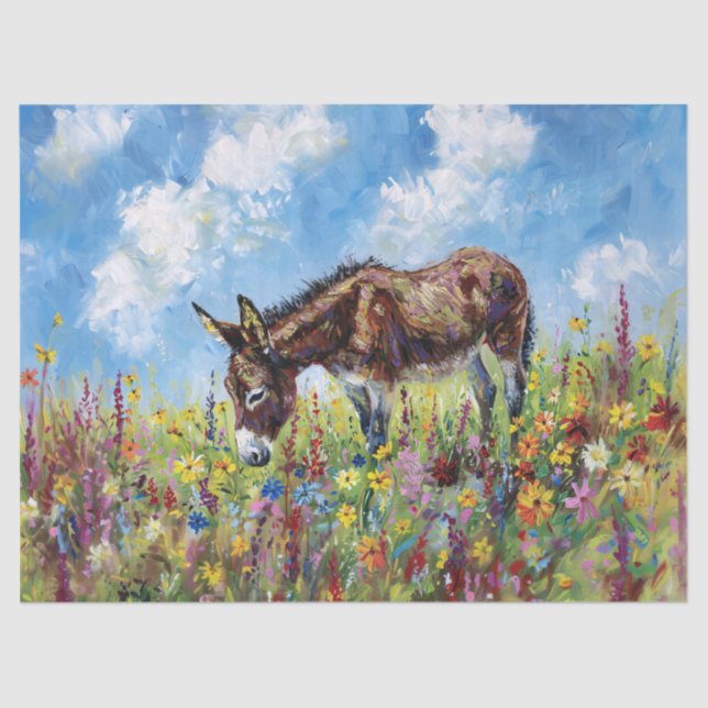 Donkey Colourful Wildflowers Oil Painting Decoupag Tissue Paper (Front)