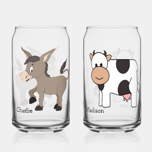 Donkey & Cow Illustrations custom names Can Glass