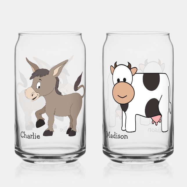 Donkey & Cow Illustrations custom names Can Glass (Front)