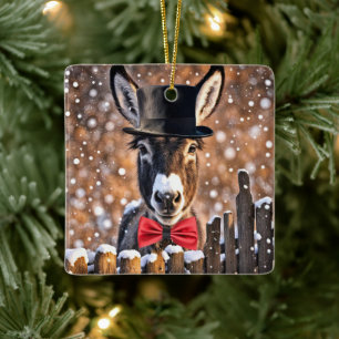 Donkey Cute and Funny Christmas Holiday Ceramic Ornament