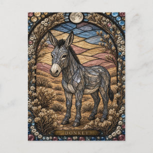 Donkey, Dry Blossom Stained Glass Postcard