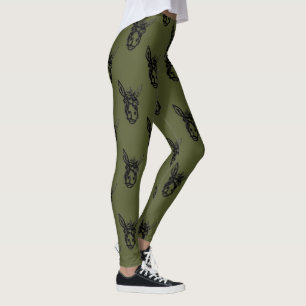 Donkey Face Stamp Olive Leggings