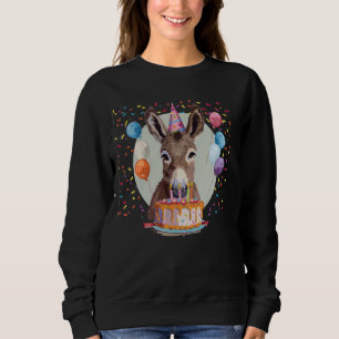 Donkey Face with Birthday Balloons and Cake Costum Sweatshirt