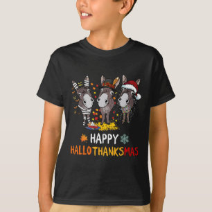 Donkey Happy Hallothanksmas Halloween Thanksgiving T-Shirt