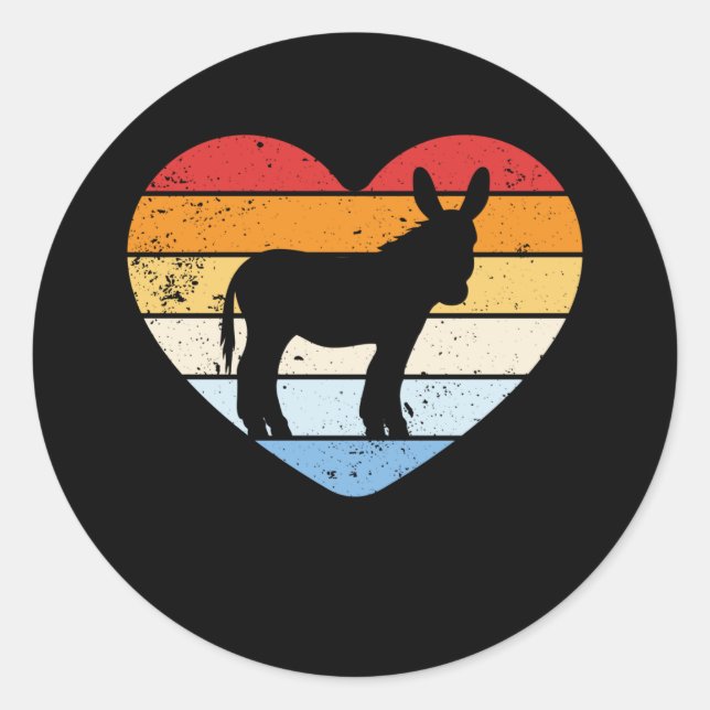 Donkey Heart Retro Classic Round Sticker (Front)