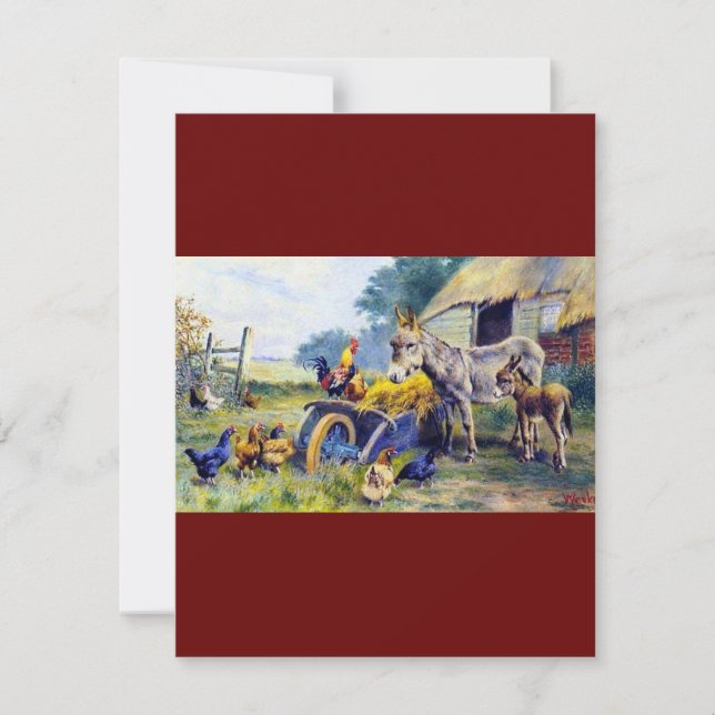 donkey hey cart chicken farm animals country card (Front)