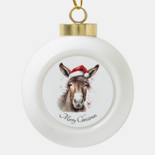 Donkey Holiday Tree Memory Ceramic Ball Christmas Ornament
