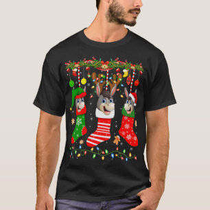 Donkey In Christmas Socks Lights Donkey Xmas T-Shirt
