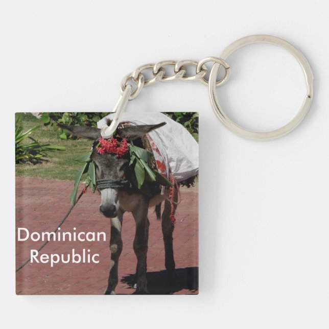 donkey in Dominican Republic Key Ring (Back)