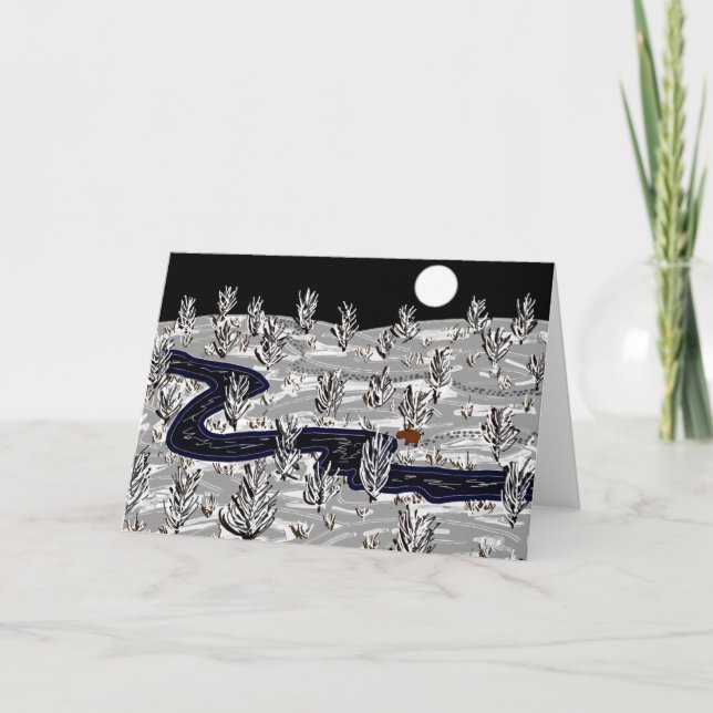 donkey in moonlight in snow holiday card (Front)