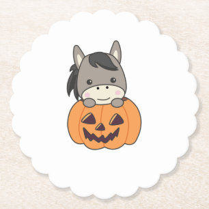 Donkey In Pumpkin Sweet Donkey Happy Halloween Paper Coaster