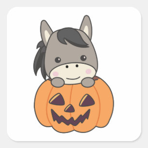 Donkey In Pumpkin Sweet Donkey Happy Halloween Squ Square Sticker