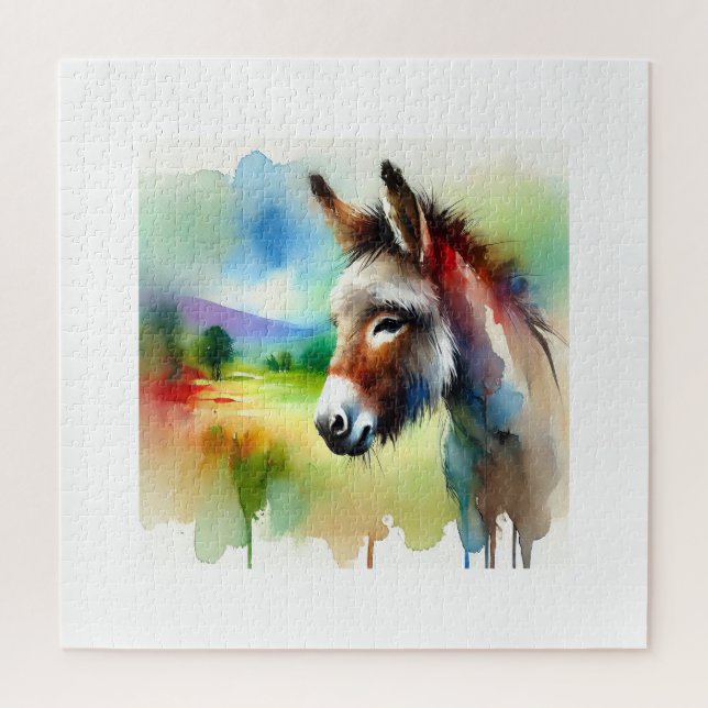 Donkey in Watercolor Art 060724AREF111 - Watercolo Jigsaw Puzzle (Vertical)