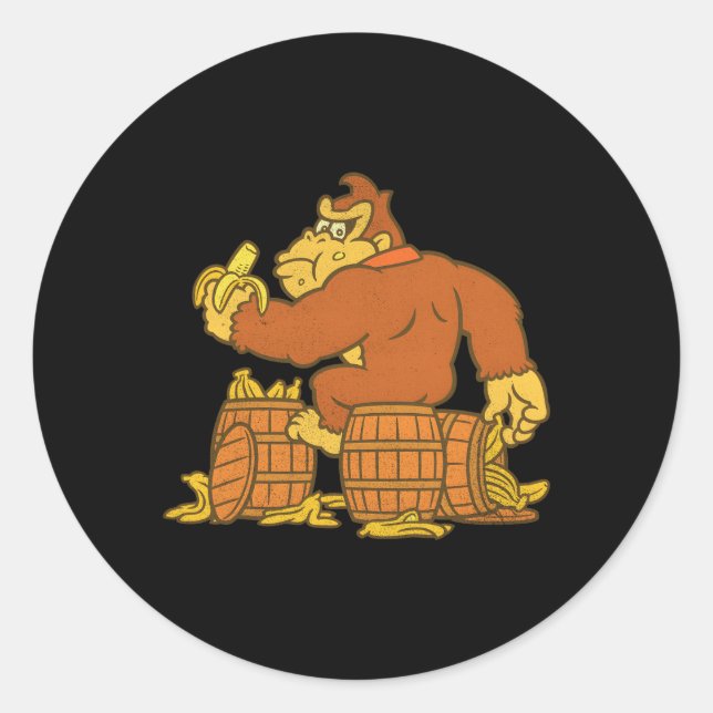 Donkey Kong Eating Bananas On Barrel Classic Round Sticker (Front)