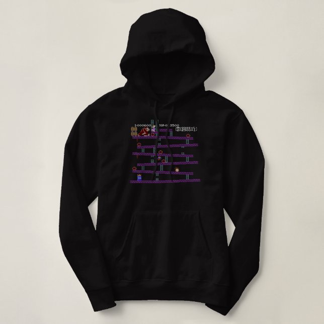 Donkey Kong Retro Arcade Game Screen  Hoodie (Design Front)