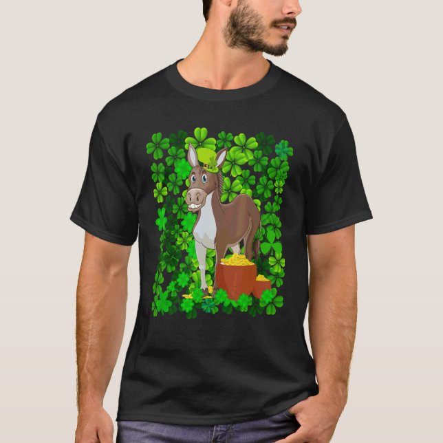 Donkey Leprechaun Hat Shamrock Lucky St Patricks D T-Shirt (Front)