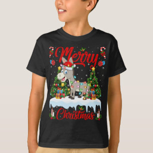 Donkey Lights Xmas Tree Funny Santa Donkey Christm T-Shirt