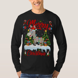 Donkey Lights Xmas Tree Funny Santa Donkey Christm T-Shirt