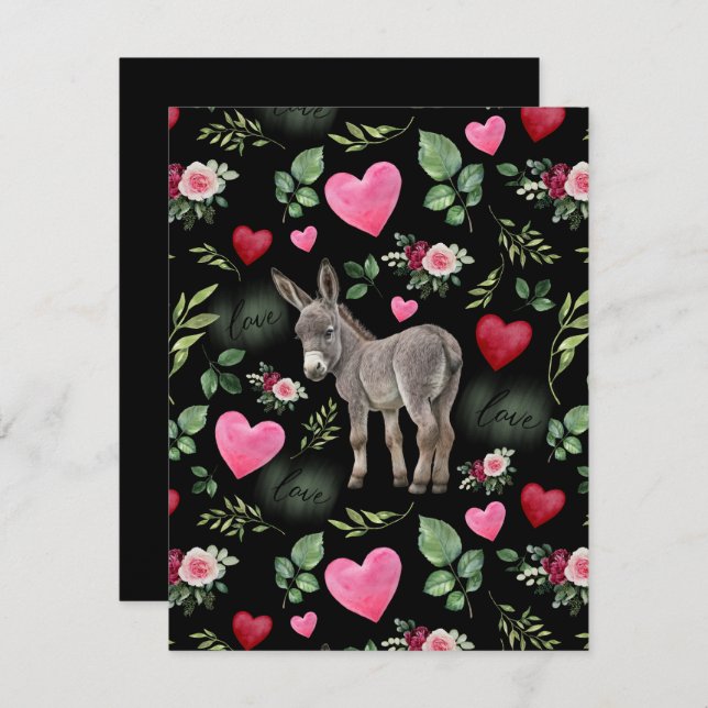Donkey Love Valentine’s Day Card in Black (Front/Back)