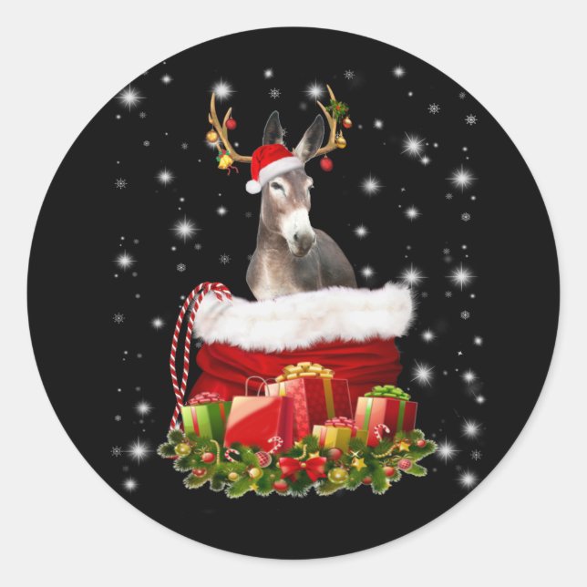 Donkey Lover Gift| Happy Donkey Merry Christmas Classic Round Sticker (Front)