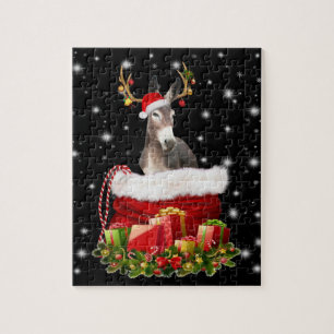 Donkey Lover Gift  Happy Donkey Merry Christmas Jigsaw Puzzle