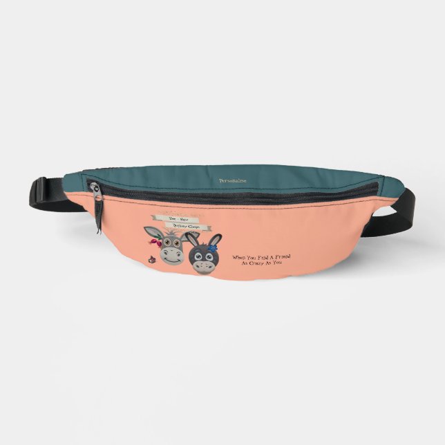 Donkey Lovers Friendship Quote Green Orange  Bum Bags (Front)