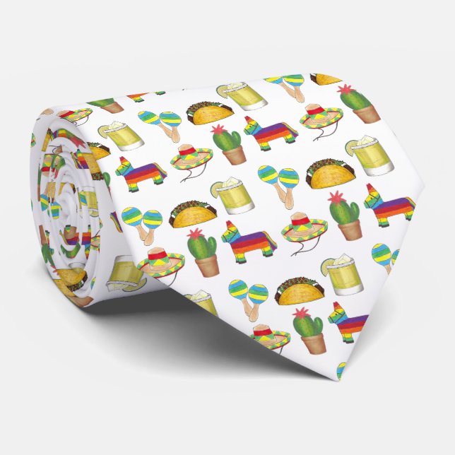 Donkey Maracas Taco Margarita Cinco de Mayo Fiesta Tie (Rolled)