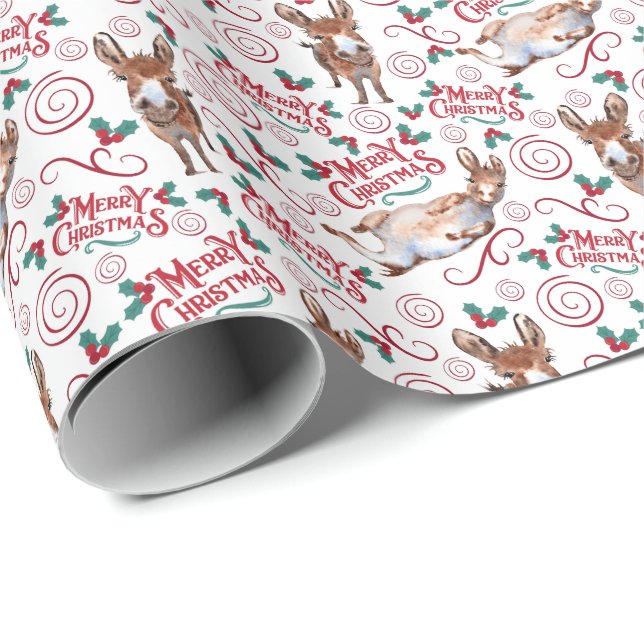 Donkey Merry Christmas Gift Wrapping Paper (Roll Corner)