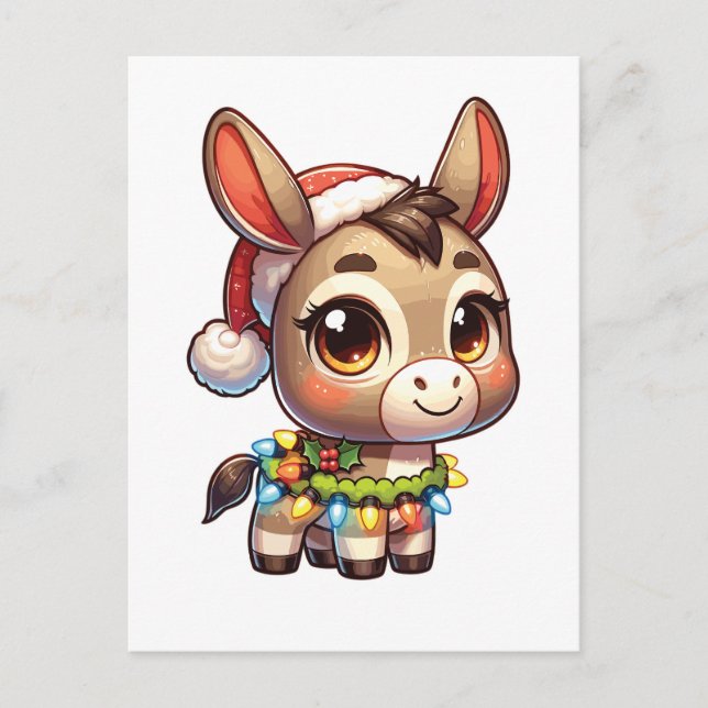 Donkey Merry Christmas Winter Animals Cute Donkeys Holiday Postcard (Front)