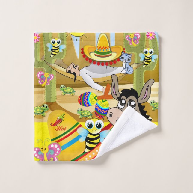 Donkey Mexican Man Sombrero Bathroom Towel Sets (Wash Cloth)