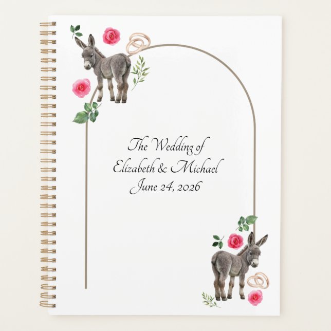 Donkey Pink Floral Rustic Wedding  Planner (Front)