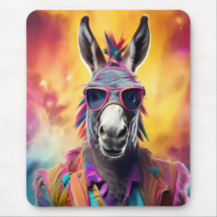 Donkey Pink Glasses, Rainbow Hair Mouse Mat