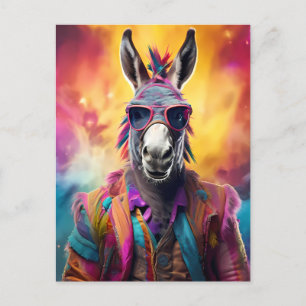 Donkey Pink Glasses, Rainbow Hair Postcard