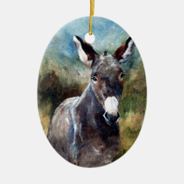 Donkey Portrait Ceramic Tree Decoration (Front)