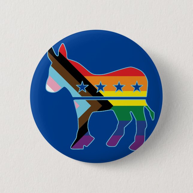 Donkey Progress Pride Flag Democratic 6 Cm Round Badge (Front)