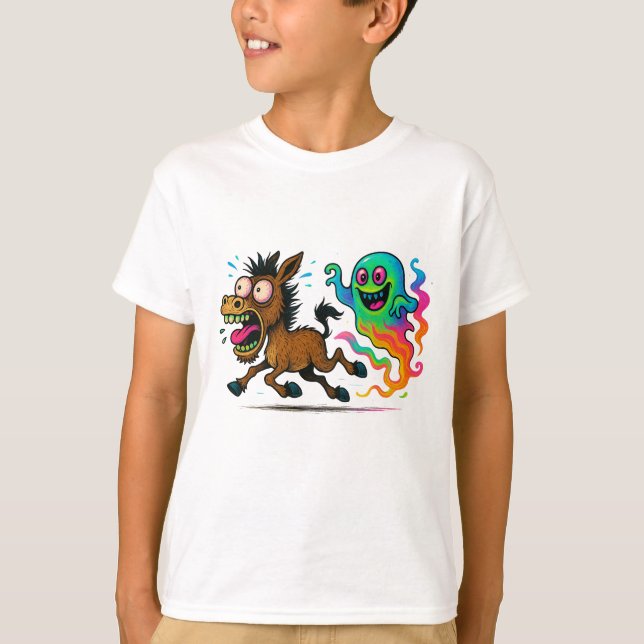 Donkey Running from a Silly Ghost T-Shirt (Front)