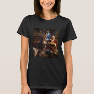 Donkey Selfie with Santa Claus Funny Christmas Mem T-Shirt