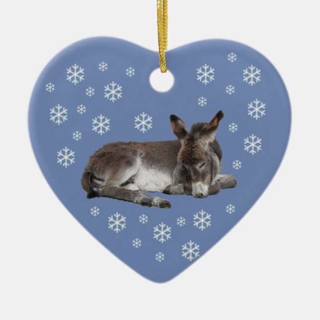 Donkey Snowflakes on Blue Ceramic Tree Decoration (Front)