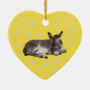 Donkey Snowflakes on Yellow Ceramic Tree Decoration