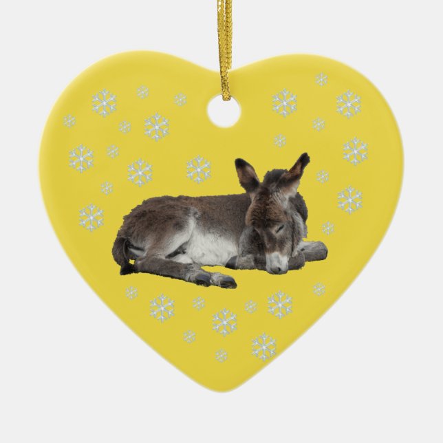 Donkey Snowflakes on Yellow Ceramic Tree Decoration (Front)
