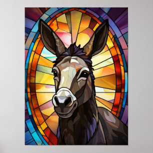 Donkey Stained Glass Art Vibrant Mosaic Portrait Poster