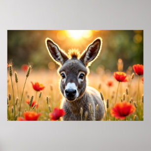 Donkey summer harmony rural landscape art poster
