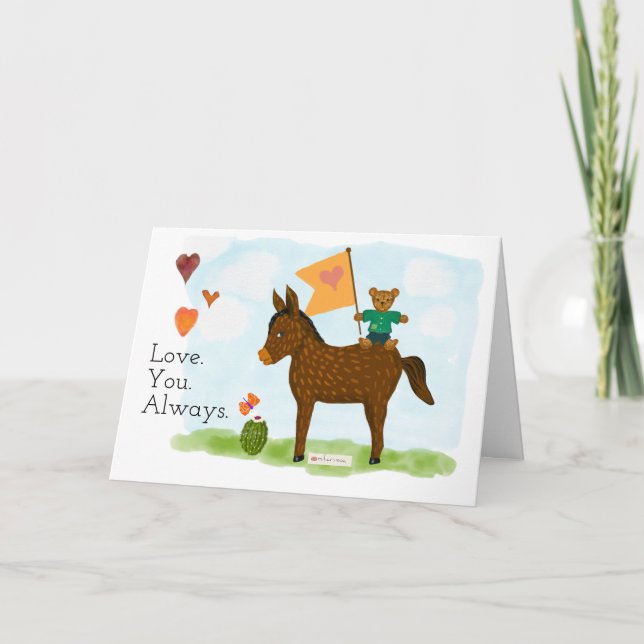 Donkey teddy bear heart flag Valentine Holiday Card (Front)