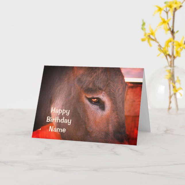 Donkey Thoughts Personalised Animal Birthday  Card (Yellow Flower)