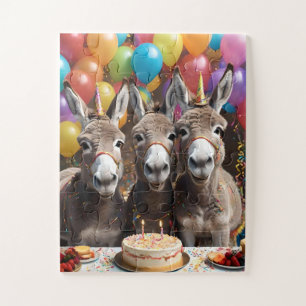 Donkey Triplets Celebrating Their Birthday, Jigsaw Puzzle