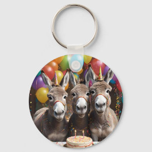 Donkey Triplets Celebrating Their Birthday, Key Ring